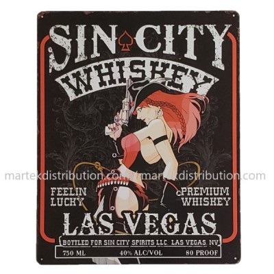 Enseigne Sin City Whiskey en métal Las Vegas